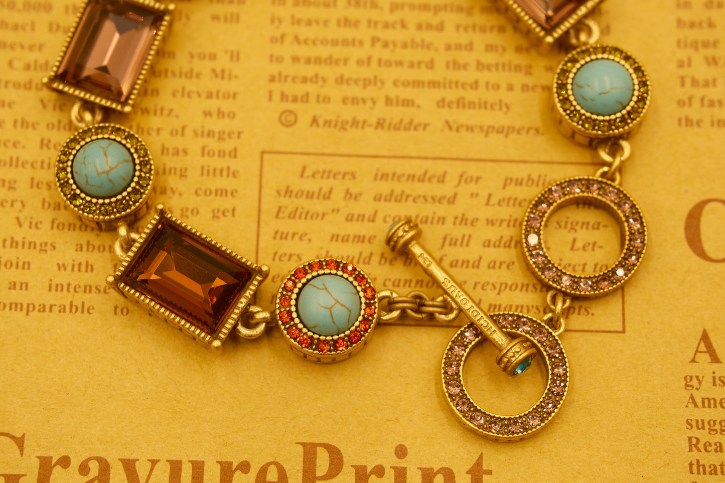 HD Turquoise Bracelet: Vintage Gold-Plated HD Copper + Amethyst + Turquoise