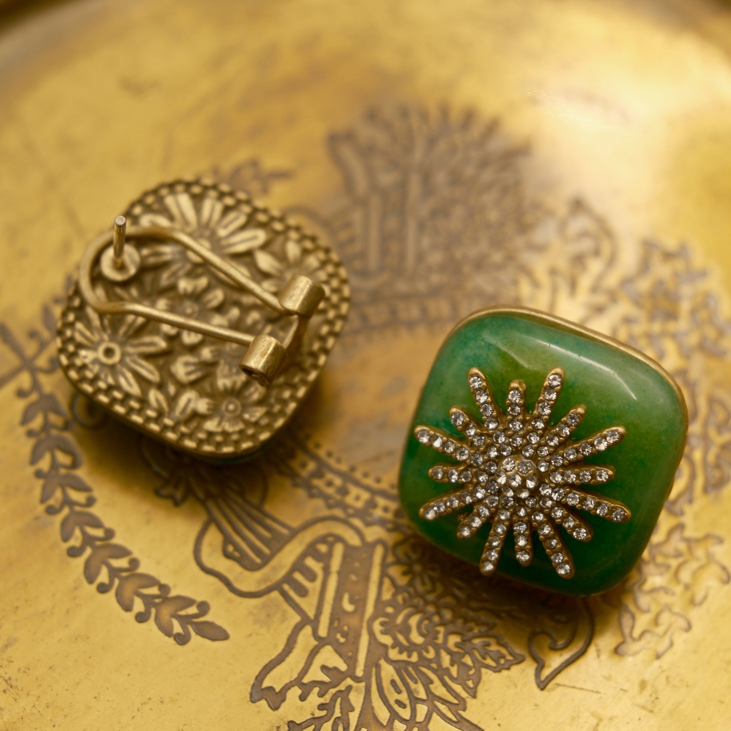 Sunflower Shaped Stud Earrings: Natural Stone + Inlaid Gem