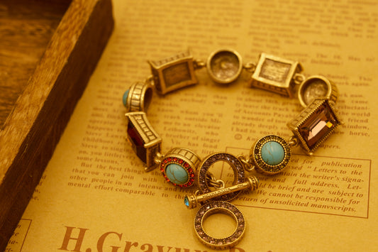 HD Turquoise Bracelet: Vintage Gold-Plated HD Copper + Amethyst + Turquoise