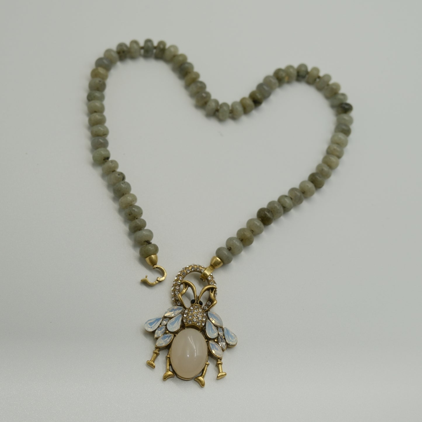 Beaded & Diamond-Inlaid Insect Pendant Necklace: Sparkle Stone + Opal