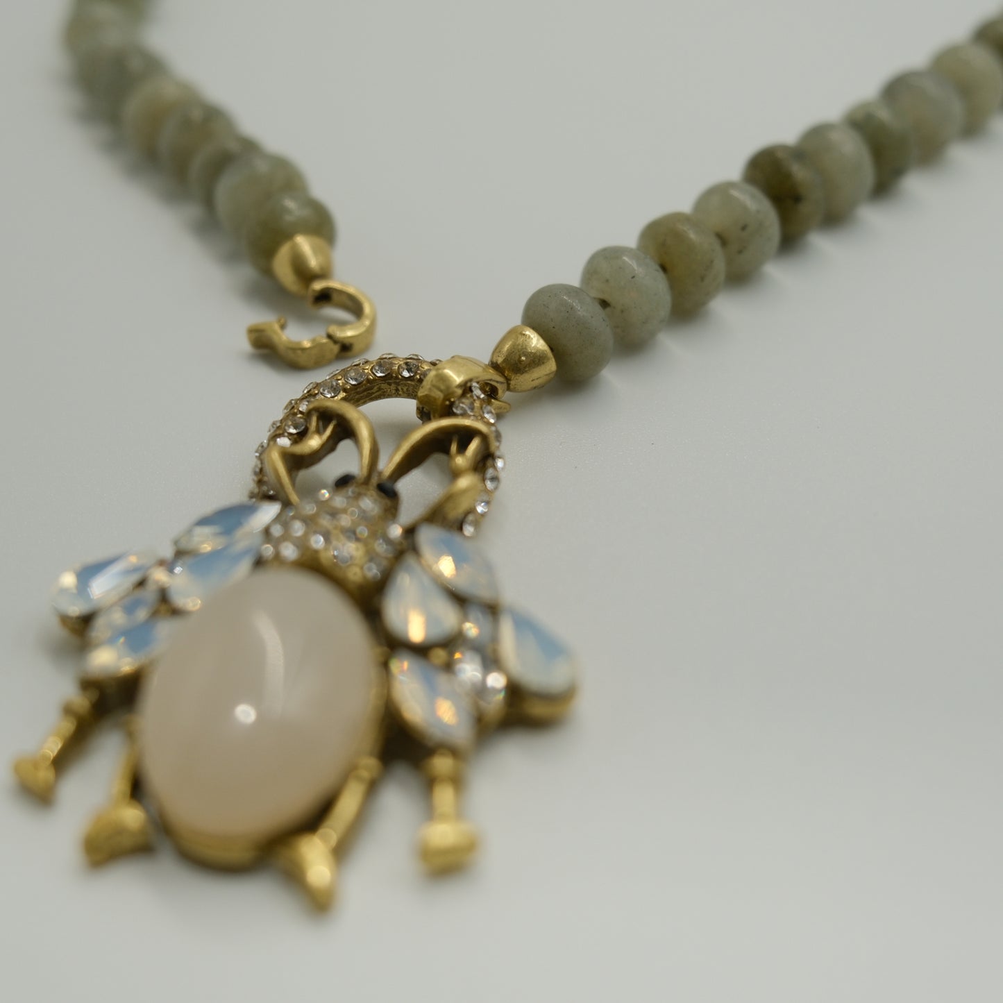Beaded & Diamond-Inlaid Insect Pendant Necklace: Sparkle Stone + Opal