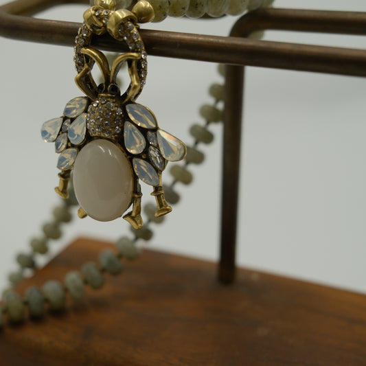 Beaded & Diamond-Inlaid Insect Pendant Necklace: Sparkle Stone + Opal