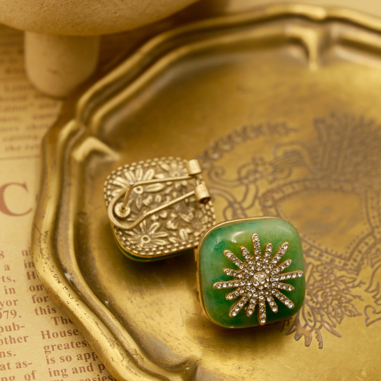 Sunflower Shaped Stud Earrings: Natural Stone + Inlaid Gem